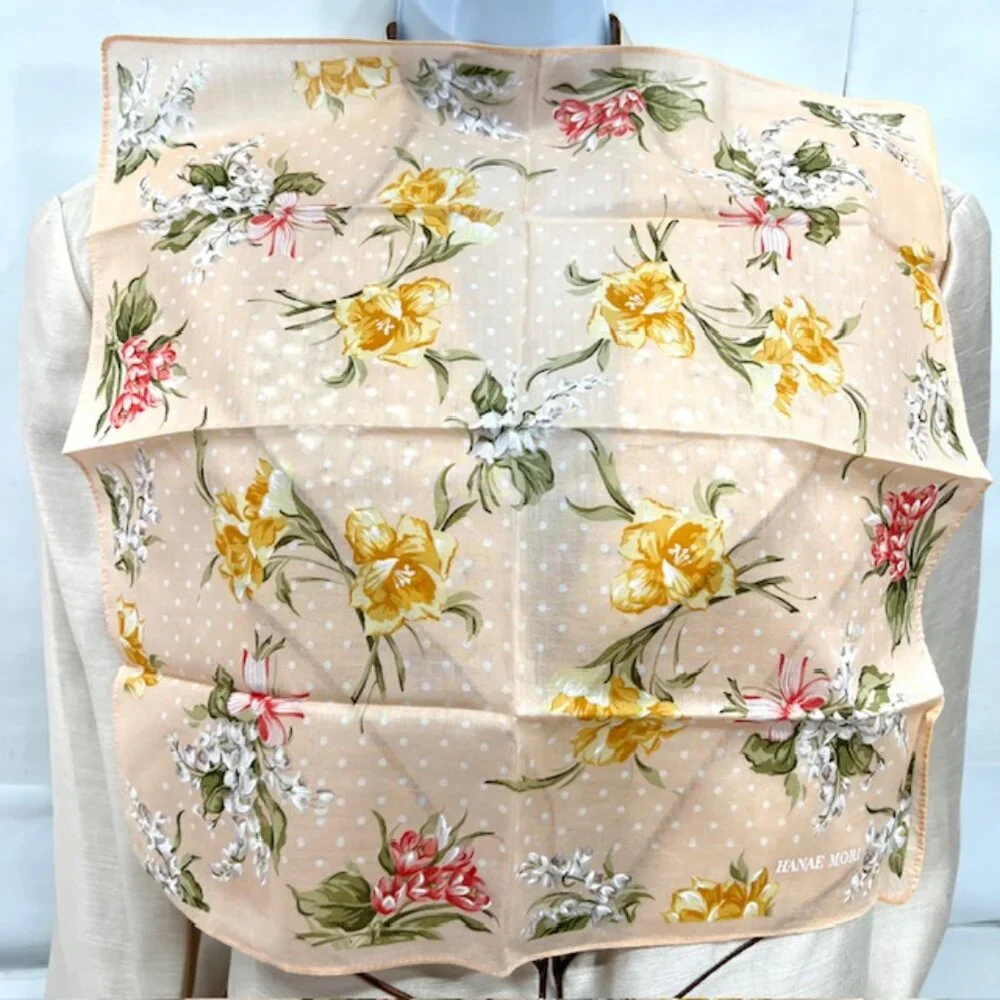 Set of 2  MiniScarf/Handker cotton Rina Ricci & Hanaae Mori Peach Floral ( 42)